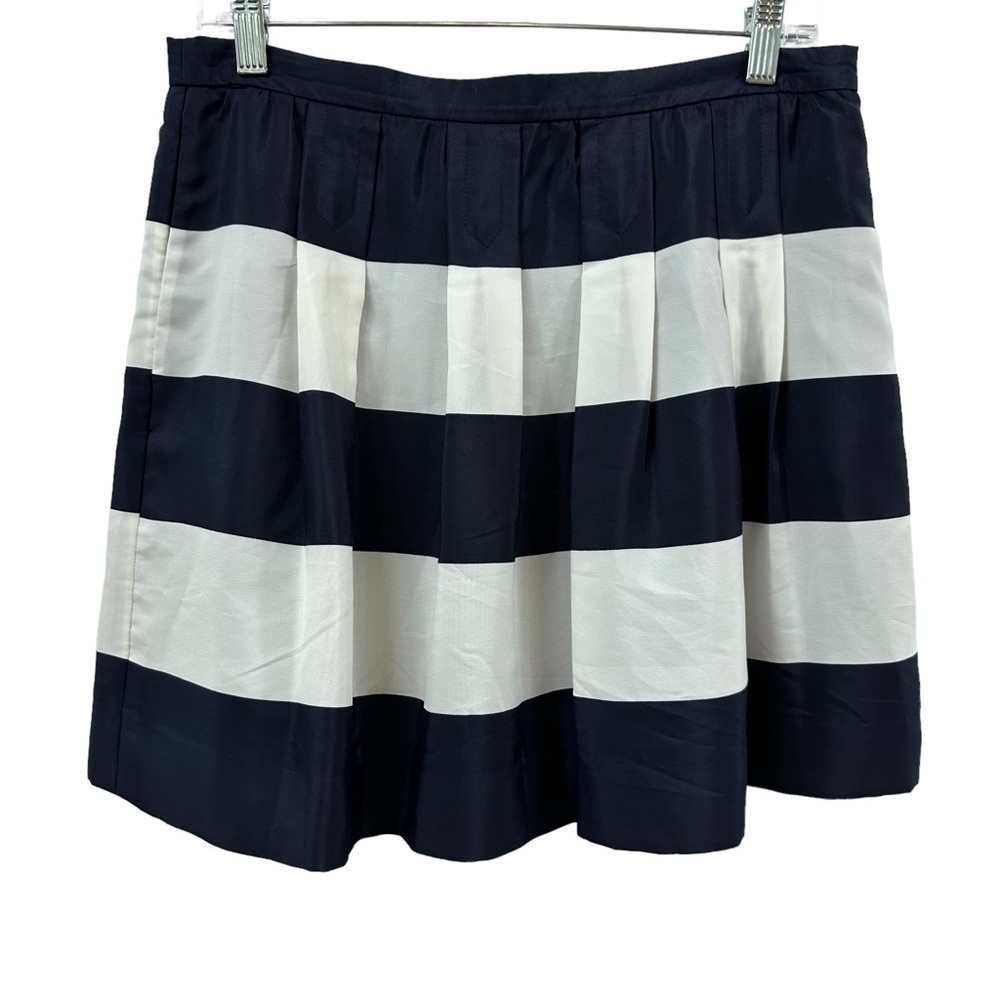 J.Crew Women's Pleated Bubble Hem Midi Navy White Crepe A-Line Skirt, 8